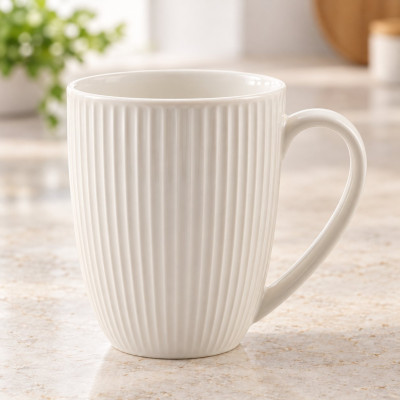 Kubek porcelanowy ryflowany Prążek 330 ml ecru