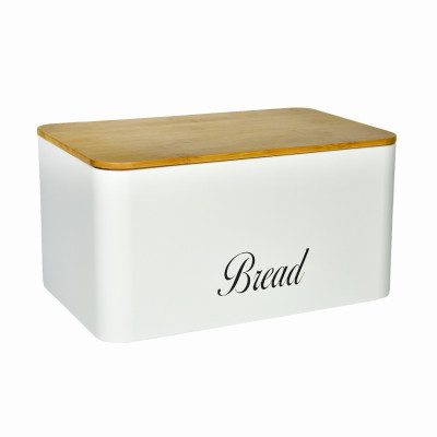 Chlebak z bambusową pokrywką biały TOPFANN 35x20 cm